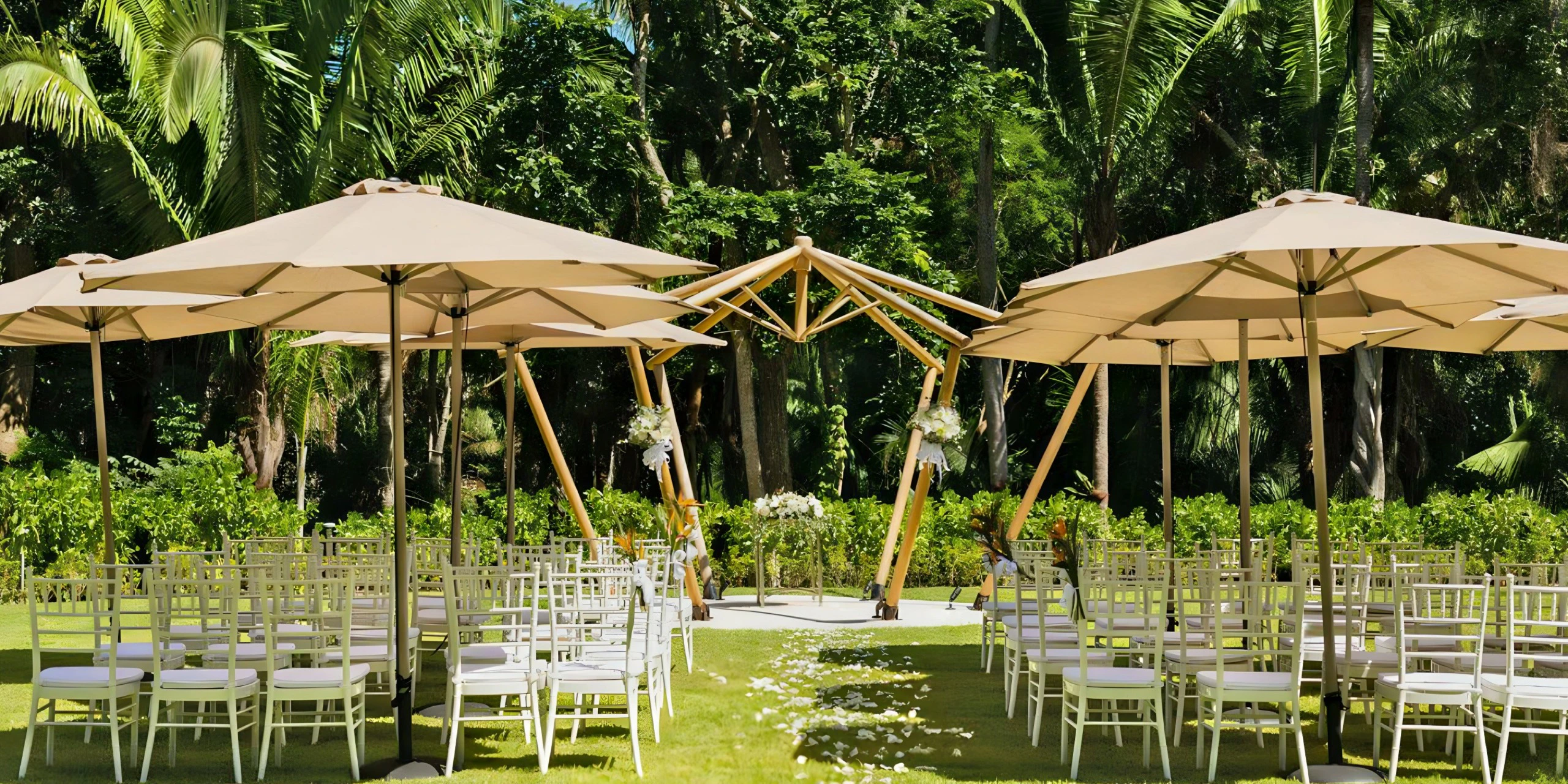 Bahia Mita Garden lush outdoor venue setup for weddings at Dreams Bahia Mita Surf & Spa Resort