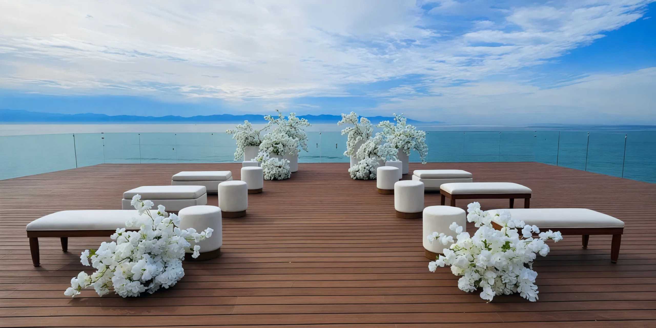 Beach Deck oceanfront ceremony setup for weddings at Dreams Bahia Mita Surf & Spa Resort