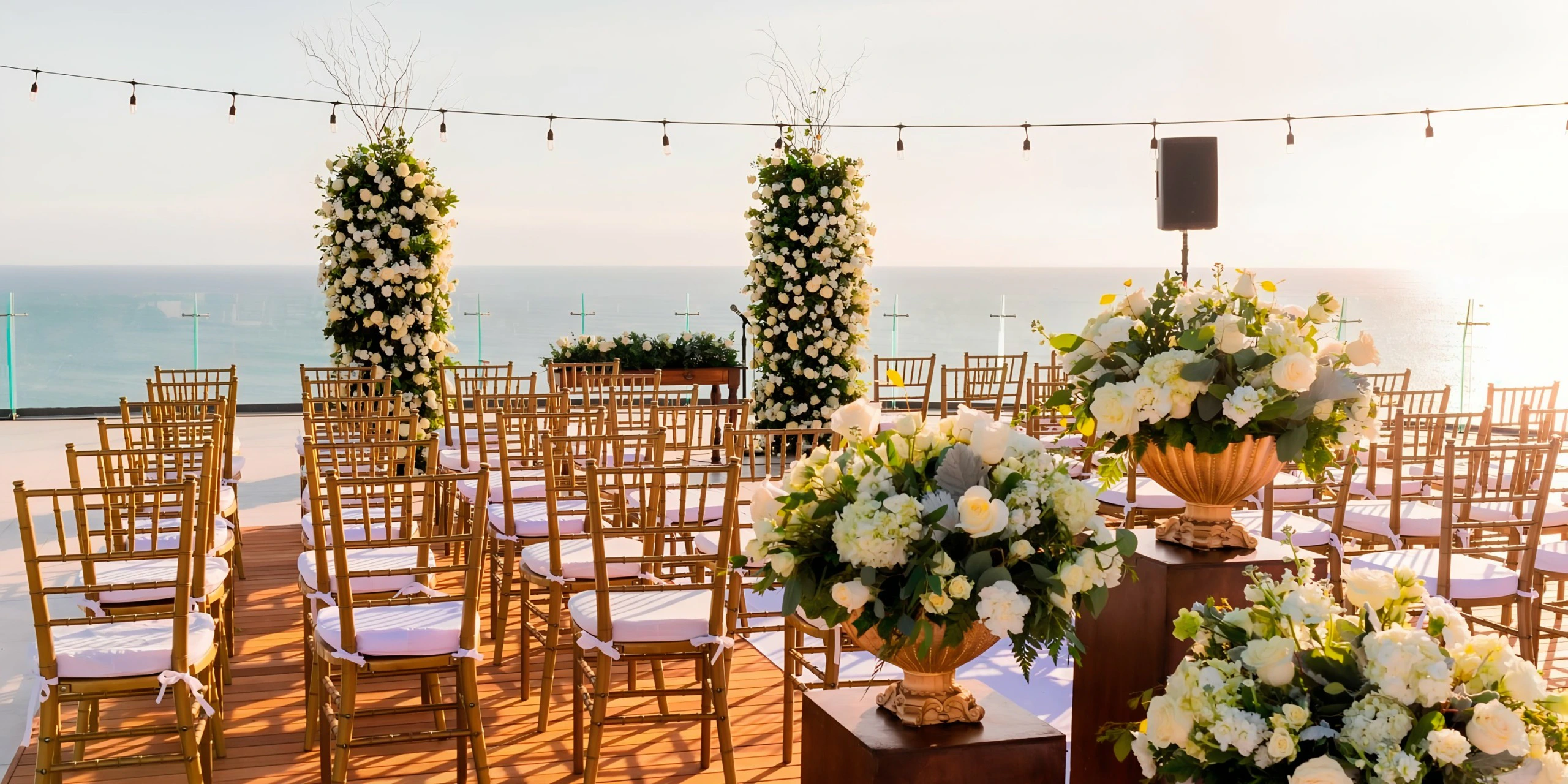Presidential Terrace Bay oceanview terrace setup for weddings at Dreams Bahia Mita Surf & Spa Resort
