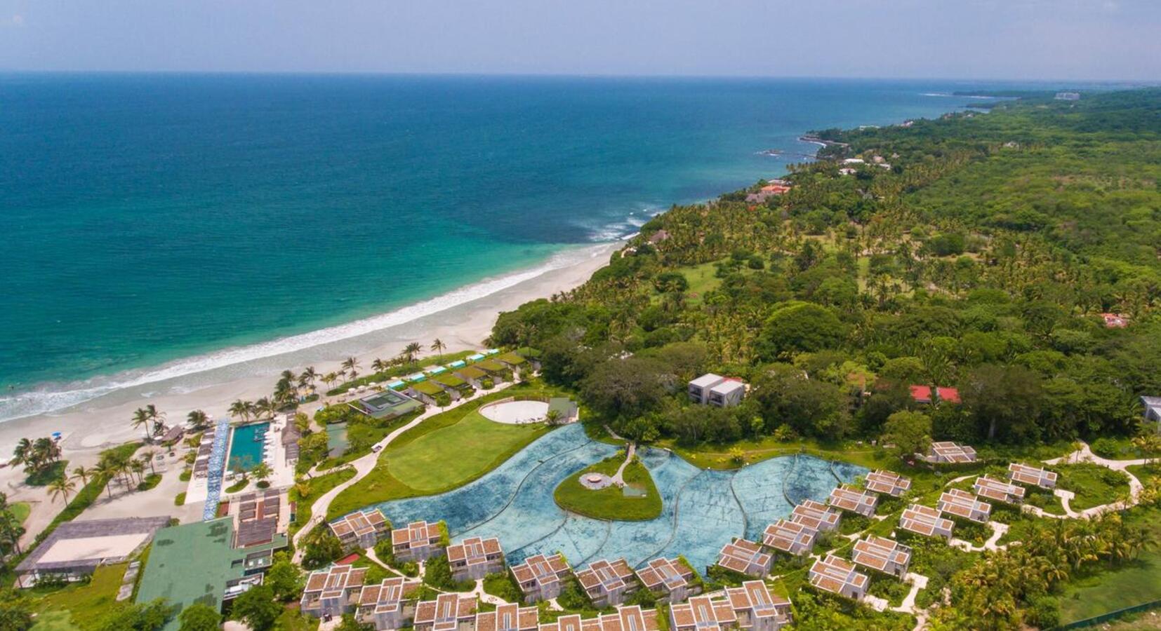 W Punta de Mita luxury beachfront resort with modern architecture, pools, and upscale tropical design in Riviera Nayarit.